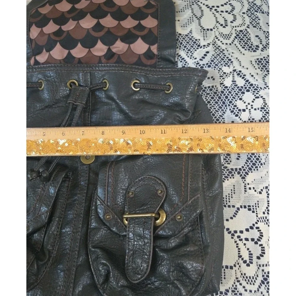 Vtg America Nine West‎ Dark Brown Leather Back Pack Travel Bag Magnetic Pockets